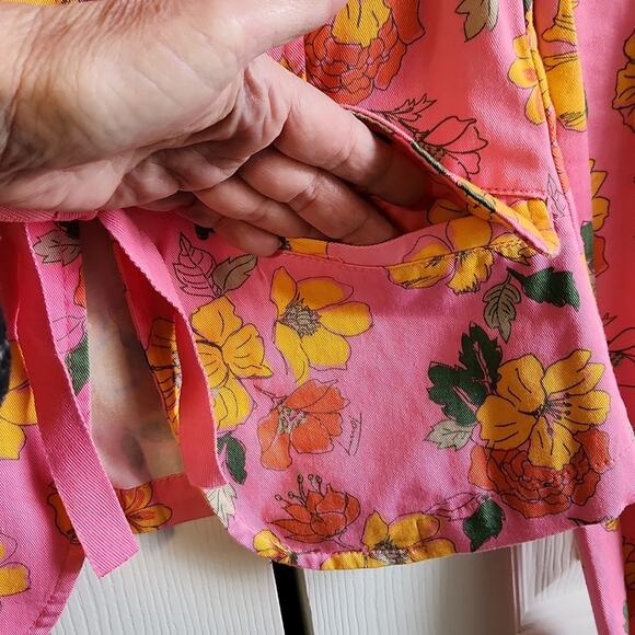 Vintage Women's Tommy Jeans Pink Yellow Floral Tie Front Blazer Jacket Y2K SM - Picture 6 of 14
